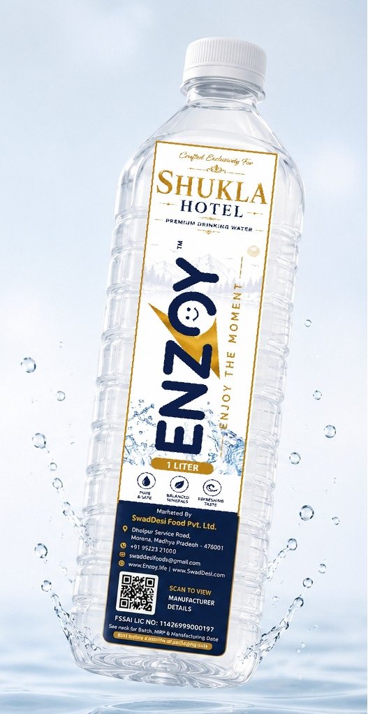 Enzoy bottled water customized with a partner hotel's private label